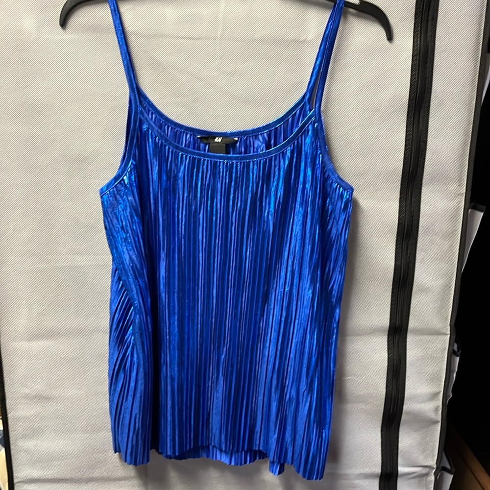 Bright blue shiny tank top